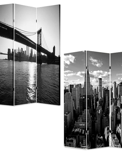 48" X 72" Multi Color Wood Canvas New York Skyline  Screen