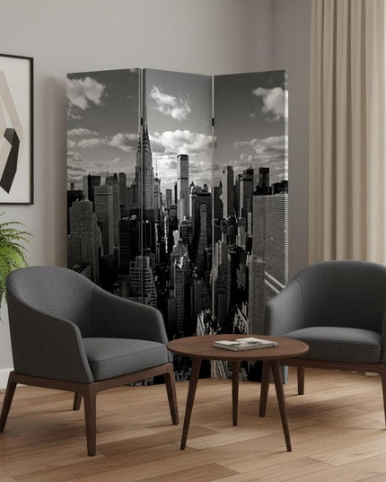72" Gray Canvas Folding Three Panel Screen Room Divider
