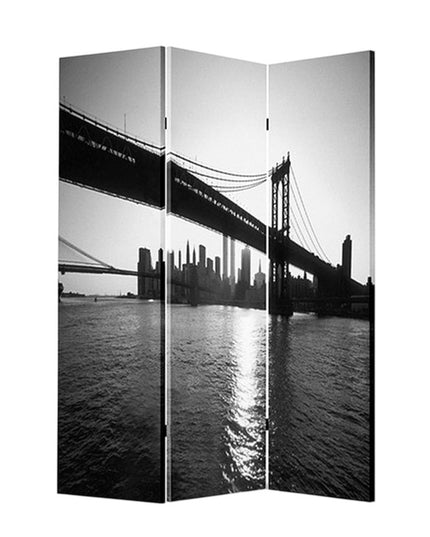 48" X 72" Multi Color Wood Canvas New York Skyline  Screen