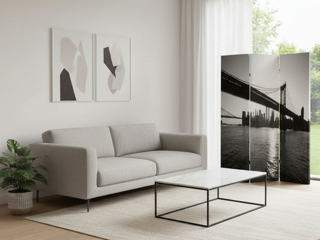 48" X 72" Multi Color Wood Canvas New York Skyline  Screen