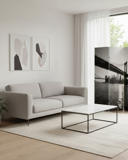 72" Gray Canvas Folding Three Panel Screen Room Divider