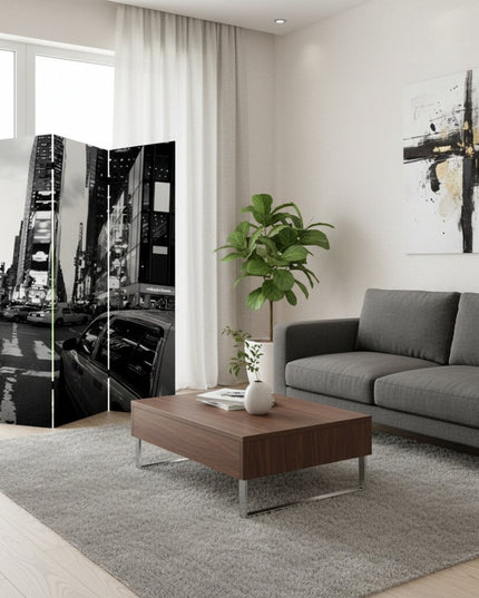 72" Gray Canvas Folding Three Panel Screen Room Divider