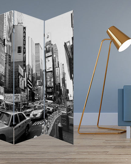 72" Gray Canvas Folding Three Panel Screen Room Divider