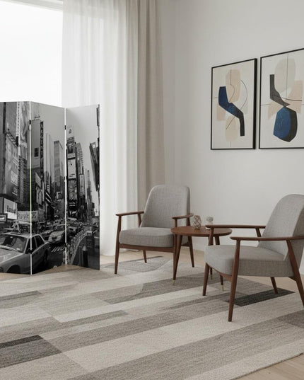 72" Gray Canvas Folding Three Panel Screen Room Divider