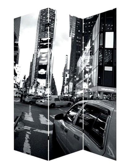 72" Gray Canvas Folding Three Panel Screen Room Divider