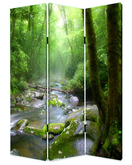 72" Green CanvasFolding Three Panel Screen Room Divider