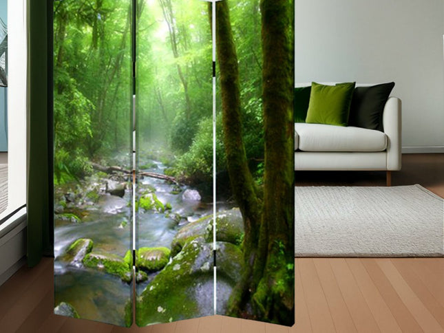 72" Green CanvasFolding Three Panel Screen Room Divider