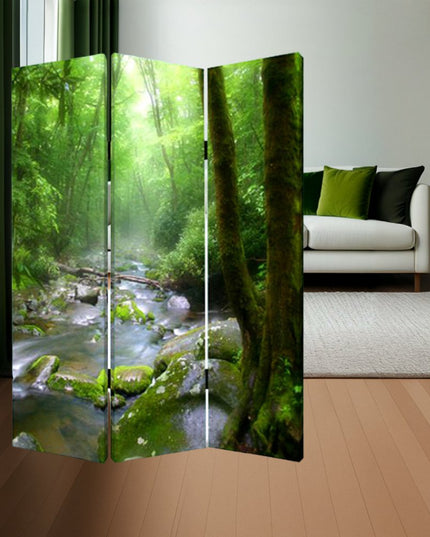 72" Green CanvasFolding Three Panel Screen Room Divider