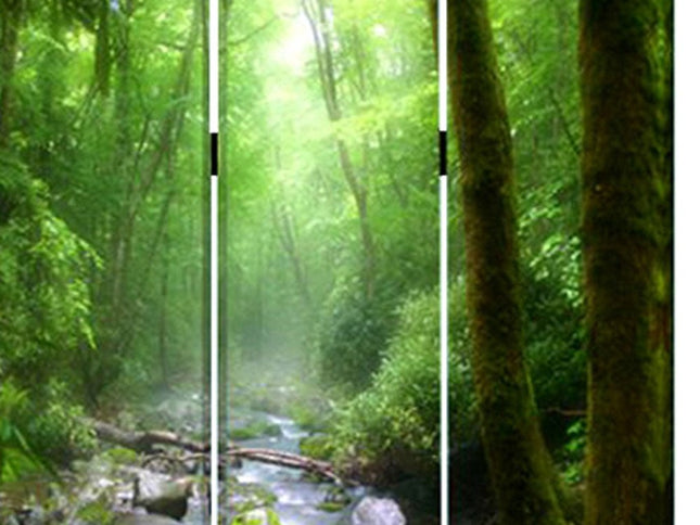 72" Green CanvasFolding Three Panel Screen Room Divider