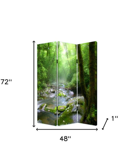 72" Green CanvasFolding Three Panel Screen Room Divider