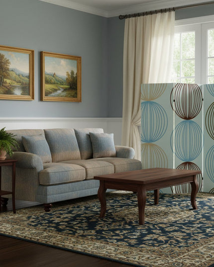 72" Blue Canvas Folding Three Panel Screen Room Divider