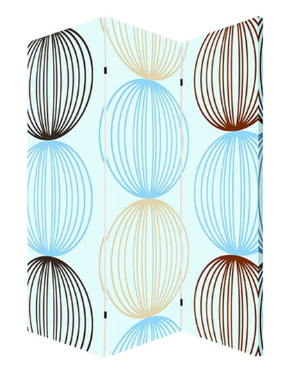 72" Blue Canvas Folding Three Panel Screen Room Divider