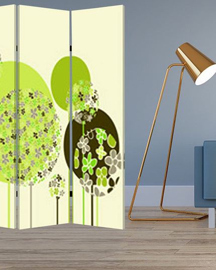 72" Green Canvas Folding Three Panel Screen Room Divider