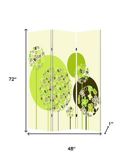 72" Green Canvas Folding Three Panel Screen Room Divider