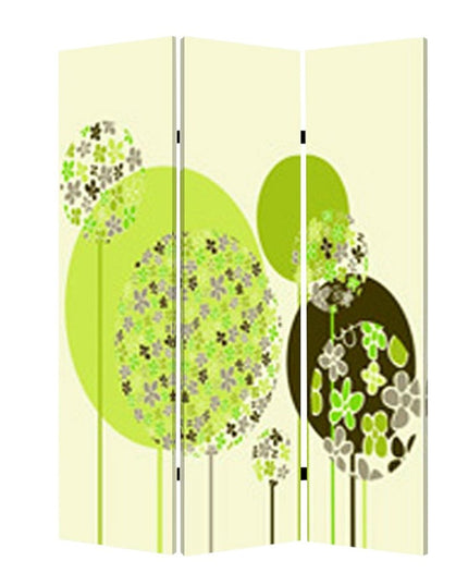 72" Green Canvas Folding Three Panel Screen Room Divider