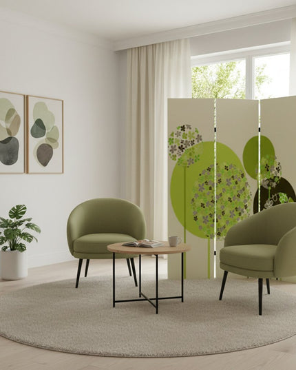 72" Green Canvas Folding Three Panel Screen Room Divider