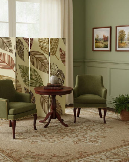 84" Brown Canvas Folding Four Panel Screen Room Divider