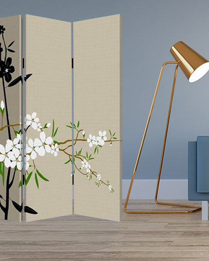 48" X 72" Multi Color Wood Canvas Plum Blossom  Screen