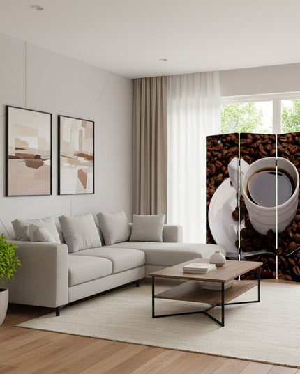 72" Brown Canvas Folding Three Panel Screen Room Divider