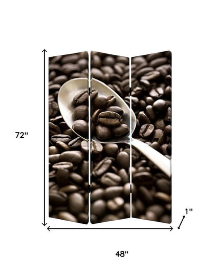 72" Brown Canvas Folding Three Panel Screen Room Divider