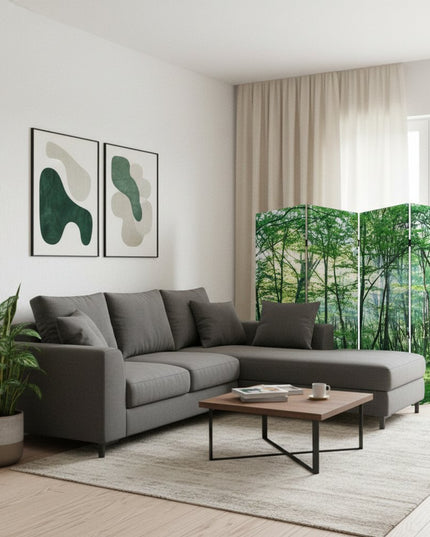 84" Green Canvas Folding Four Panel Screen Room Divider