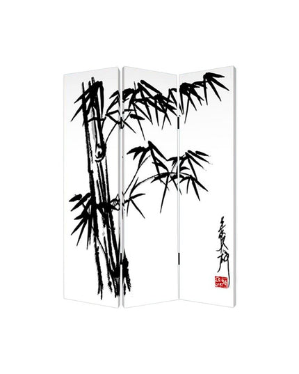 72" Black And White Canvas Folding Three Panel Screen Room Divider