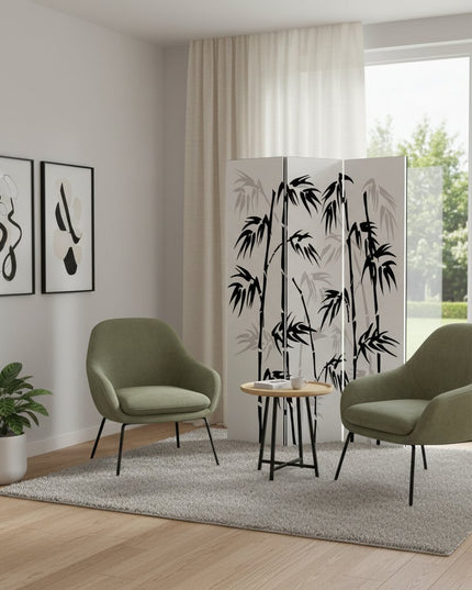 72" Black And White Canvas Folding Three Panel Screen Room Divider