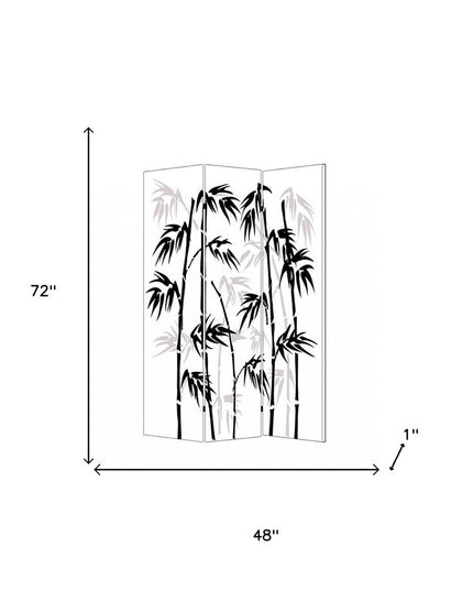 72" Black And White Canvas Folding Three Panel Screen Room Divider