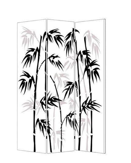 72" Black And White Canvas Folding Three Panel Screen Room Divider
