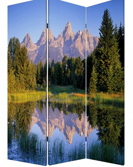 48 X 72 Multi Color Wood Canvas Mountain Peaks  Screen
