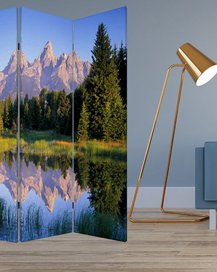 48 X 72 Multi Color Wood Canvas Mountain Peaks  Screen