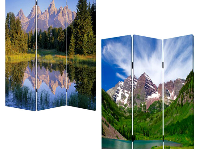 48 X 72 Multi Color Wood Canvas Mountain Peaks  Screen