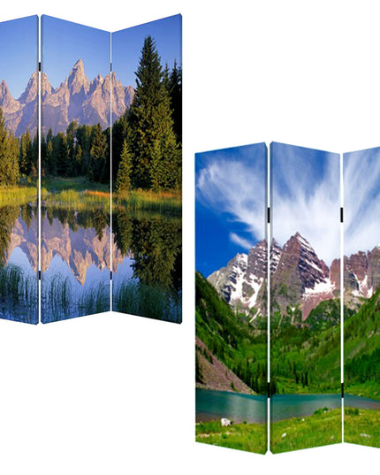48 X 72 Multi Color Wood Canvas Mountain Peaks  Screen