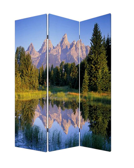 48 X 72 Multi Color Wood Canvas Mountain Peaks  Screen