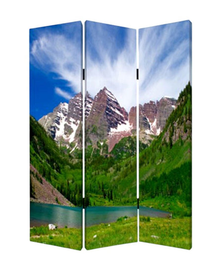 72" Blue And Green Canvas Folding Three Panel Screen Room Divider