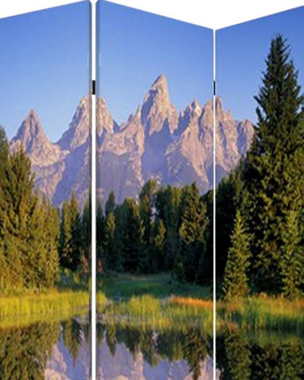 72" Blue And Green Canvas Folding Three Panel Screen Room Divider