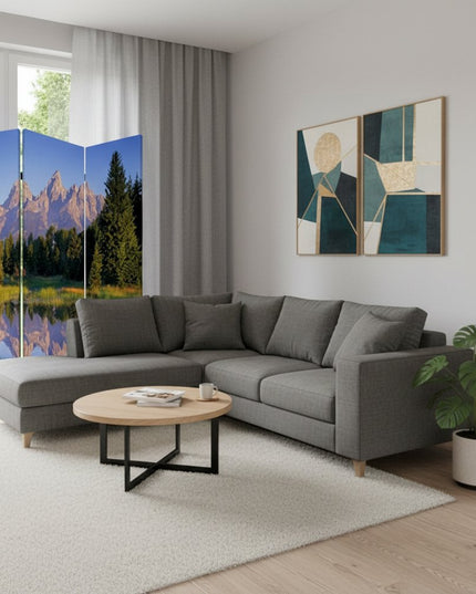 72" Blue And Green Canvas Folding Three Panel Screen Room Divider