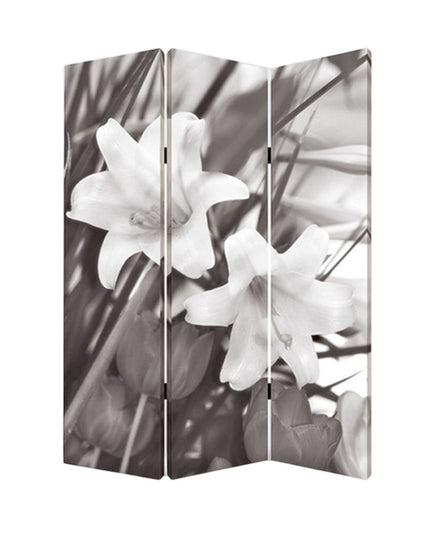 72" Gray Canvas Folding Three Panel Screen Room Divider