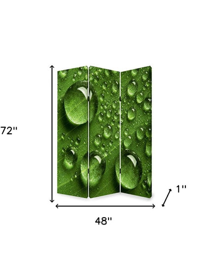72" Green Canvas Folding Three Panel Screen Room Divider