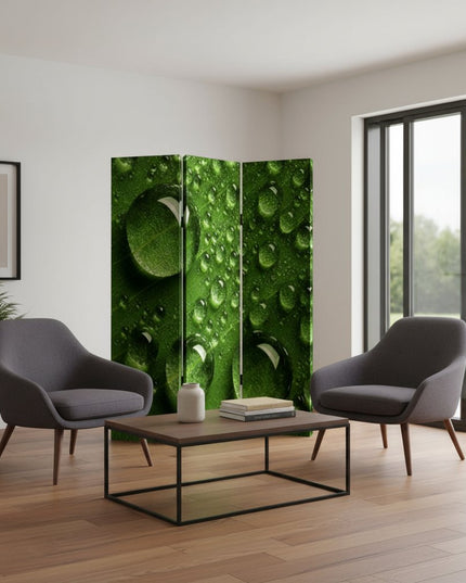 72" Green Canvas Folding Three Panel Screen Room Divider