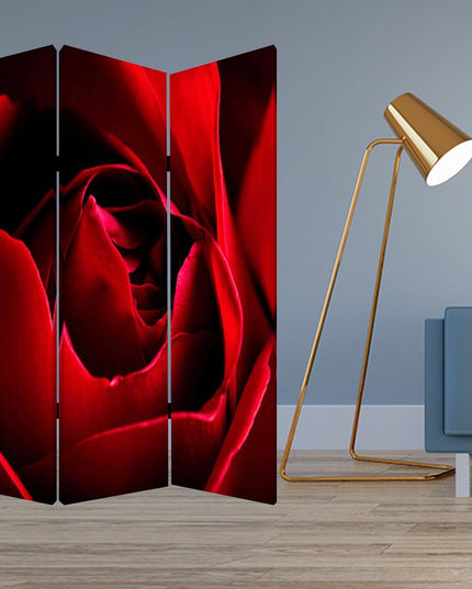72" Red Canvas Folding Three Panel Screen Room Divider