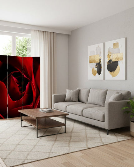 72" Red Canvas Folding Three Panel Screen Room Divider