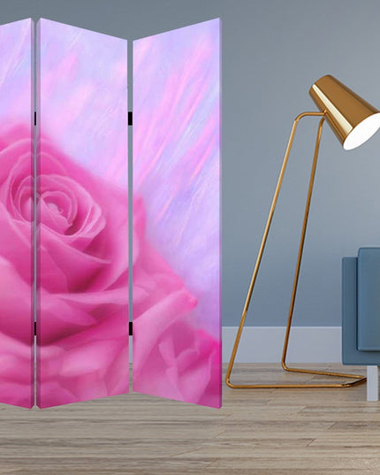 72" Pink Canvas Folding Three Panel Screen Room Divider