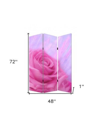 72" Pink Canvas Folding Three Panel Screen Room Divider