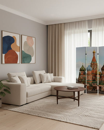 48" X 72" Red Blue and White Wood Canvas Russia  Screen