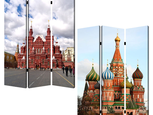 48" X 72" Red Blue and White Wood Canvas Russia  Screen