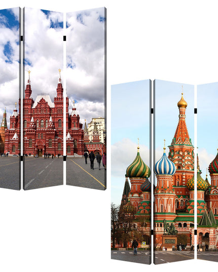 48" X 72" Red Blue and White Wood Canvas Russia  Screen