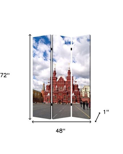 48" X 72" Red Blue and White Wood Canvas Russia  Screen