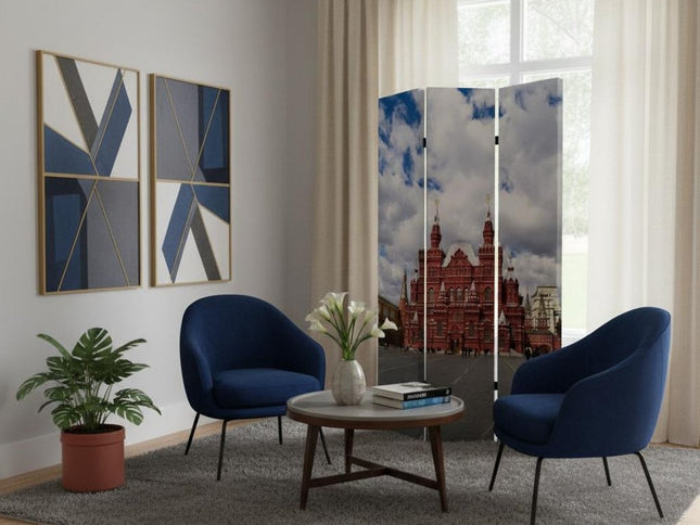 48" X 72" Red Blue and White Wood Canvas Russia  Screen