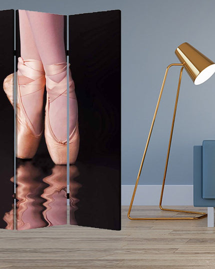 72" Black Canvas Folding Three Panel Screen Room Divider